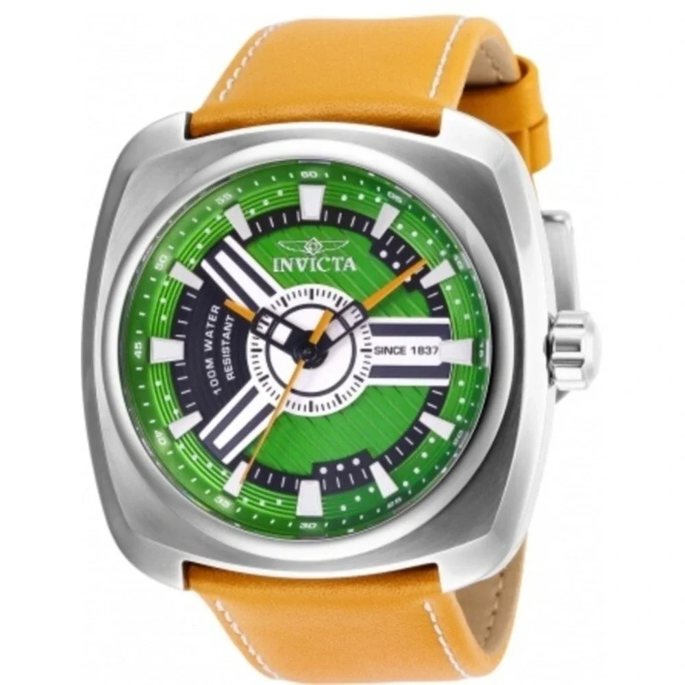 Invicta Mens S1 Rally 28602 Green Dial Brown Leather Strap 48mm Sport Watch NWT
